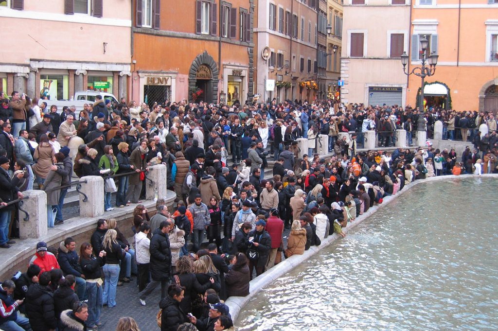 Trevi fountain with crowds